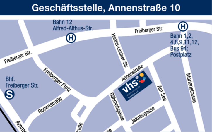 Kartenausschnitt mit Sicht auf die Geschäftsstelle Annenstraße 10