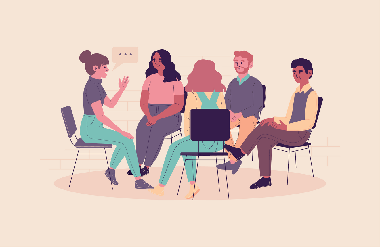 In einer entspannten Gesprächsrunde tauschen sich Teilnehmende aus und lernen voneinander