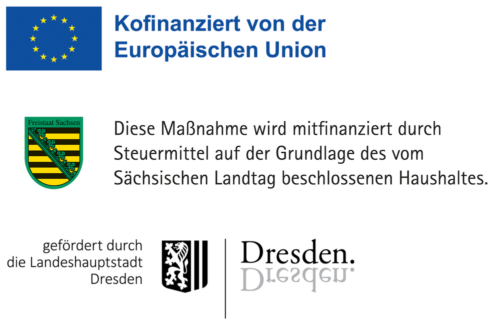 Hinweis auf Kofinanzierung durch die Europäische Union, den Freistaat Sachsen und die Landeshauptstadt Dresden